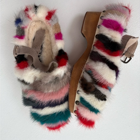 Mou Red and Pink Mules with Vibrant Fur Trim - Picture 6 of 11